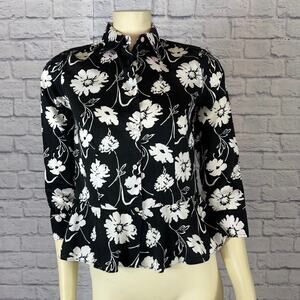 LAUREN RALPH LAUREN FLORAL PEPLUM Blouse, Black/White pink underneath size 4